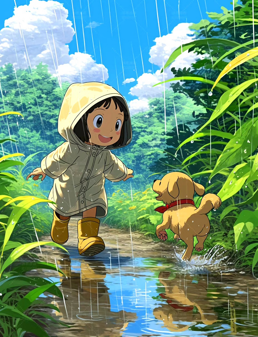 分享一组动漫场景作品,描绘了女孩与小狗的故事,画面充满了童趣.
