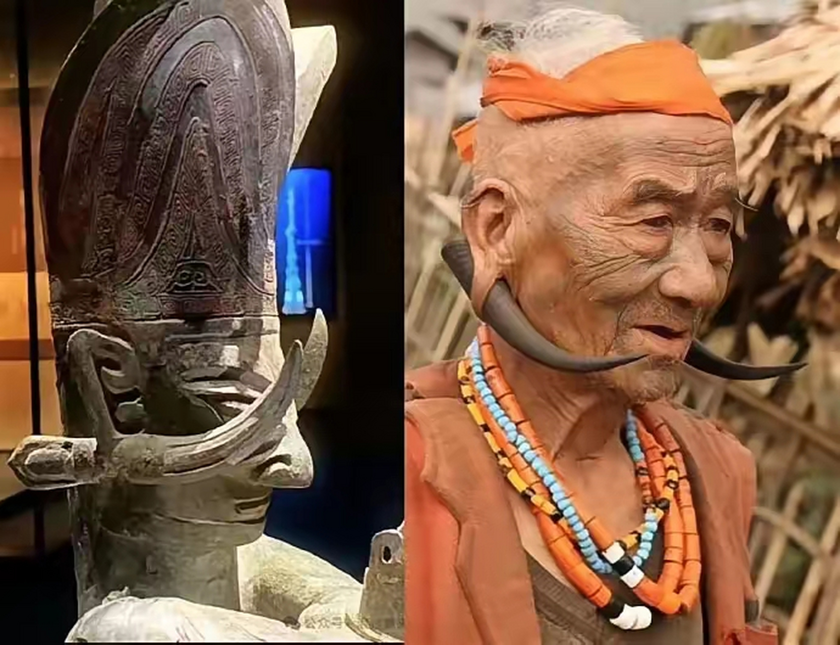 三星堆的雕像,这奇怪的耳饰,竟然在印度那加兰邦找到一点线索.