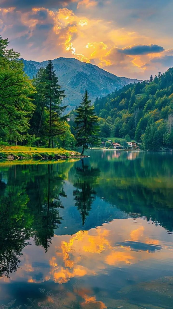 微信头像风景壁纸-远山近水,落日晚霞 时光苍绿,岁月悠然,定格最美