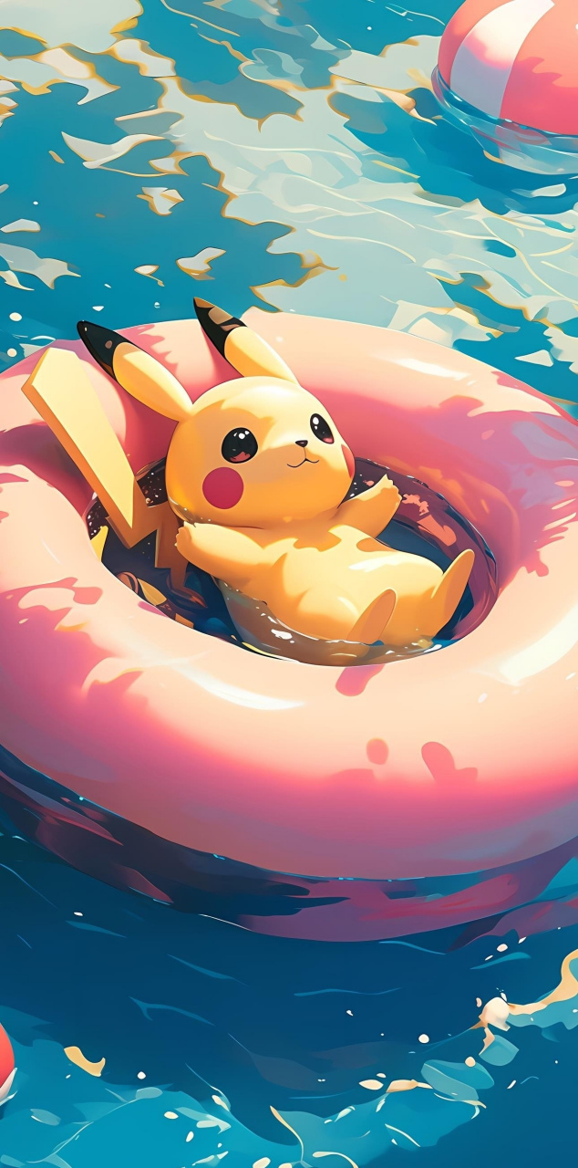 分享一组精灵宝可梦插画作品,由ai生成,展现了皮卡丘在水中玩耍的情景
