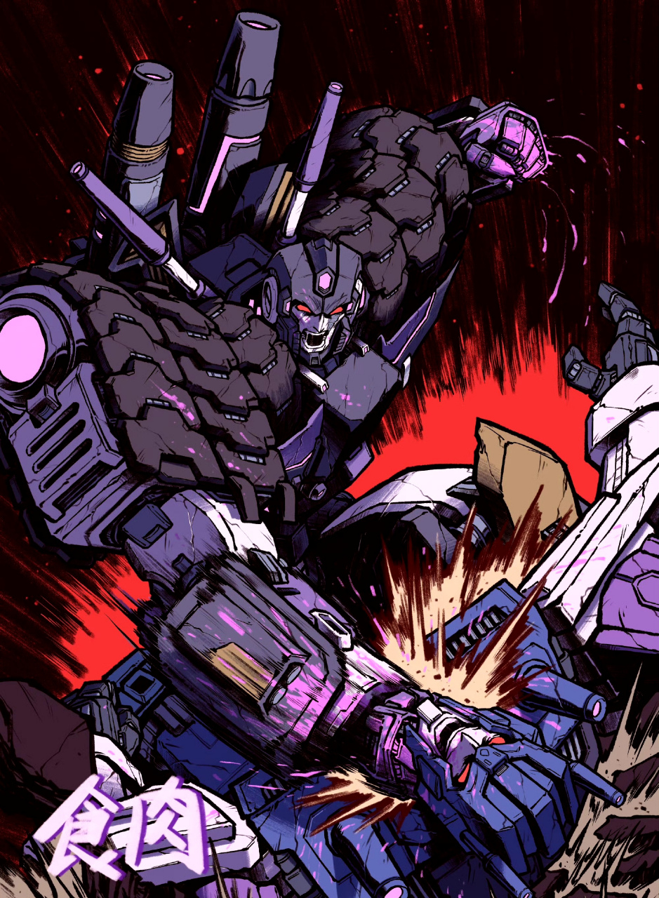 画师"食肉"绘制的一组变形金刚角色同人插画作品,展现了idw漫画造型的