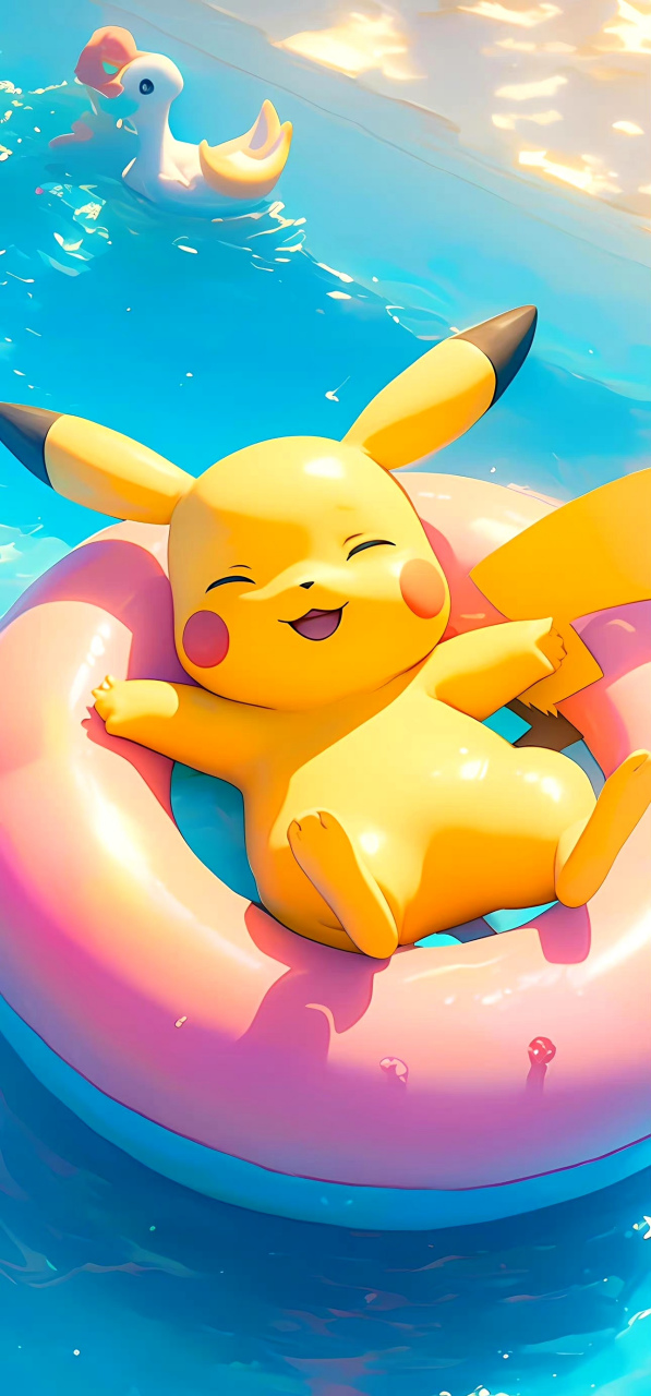 分享一组精灵宝可梦插画作品,由ai生成,展现了皮卡丘在水中玩耍的情景