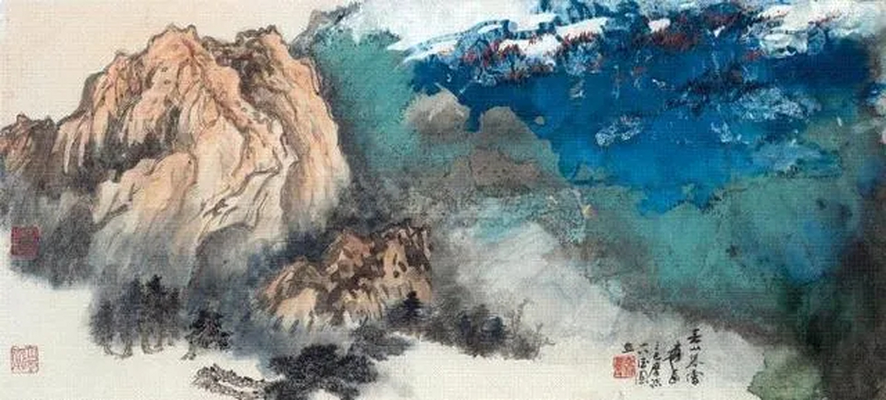 张大千泼墨泼彩山水,绝美!