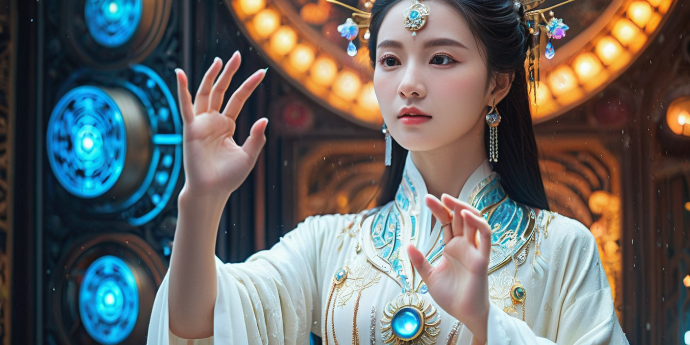 prompt:修仙,未来科技,仙女般的美丽,杰作,最佳画质,壁纸,超细节,电影