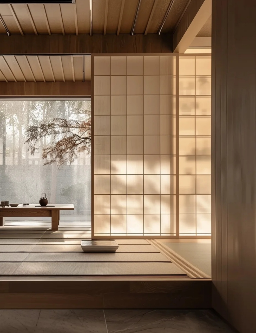 禅意茶室设计,可以冥思的宁静场所～  原木色等自然色调为主,营造出