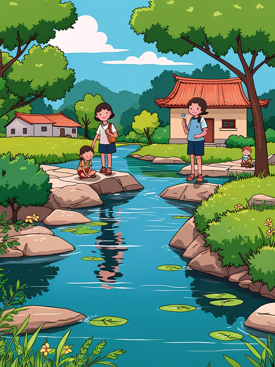 快乐的童年时光,卡通插画分享