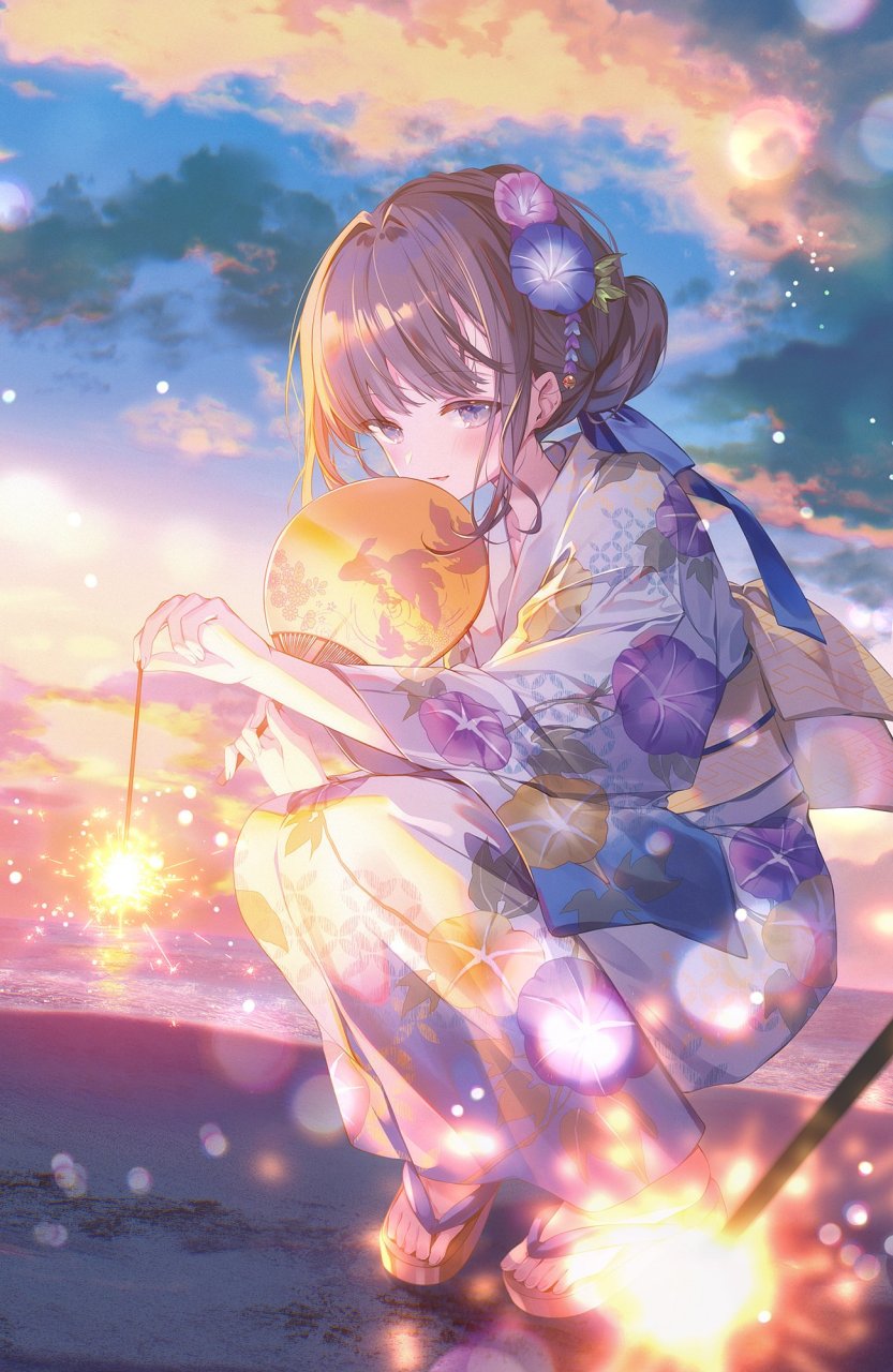 二次元# 放烟花的浴衣少女,真的太美了[期待] twi:@nimono