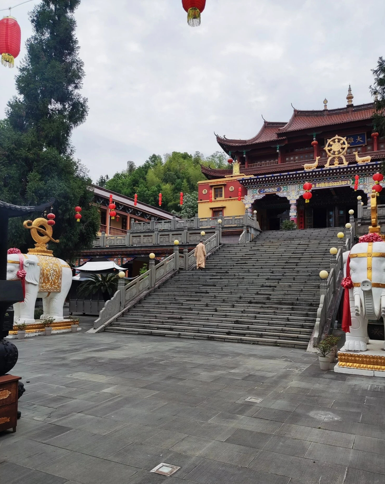 虽然多宝讲寺就在高枧街上,但是周围群山环绕,云雾缭绕,寺前古树参天