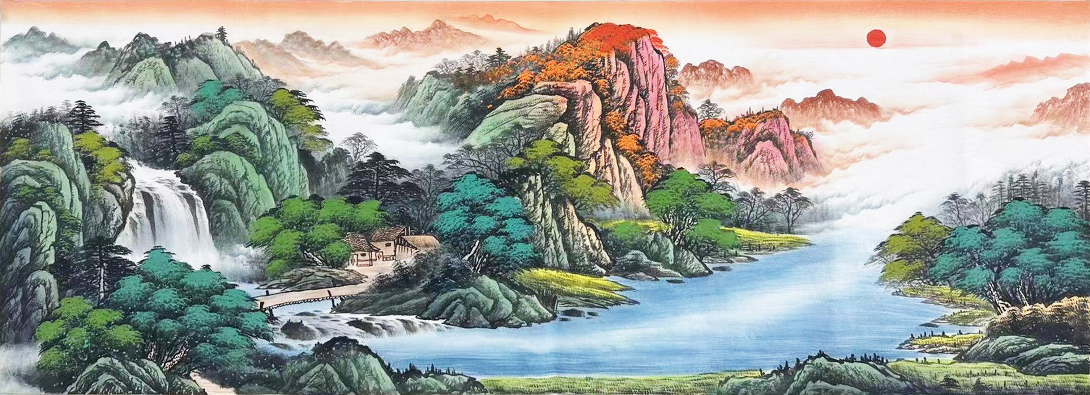 富水长流山水画作品图片