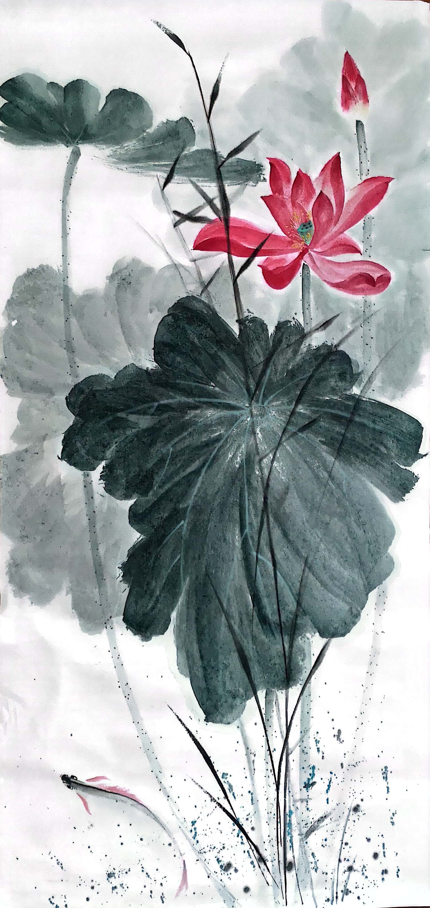 水墨丹青,国画花鸟,写意荷花,向日葵,兰花,菊花,葡萄,红嘴蓝雀