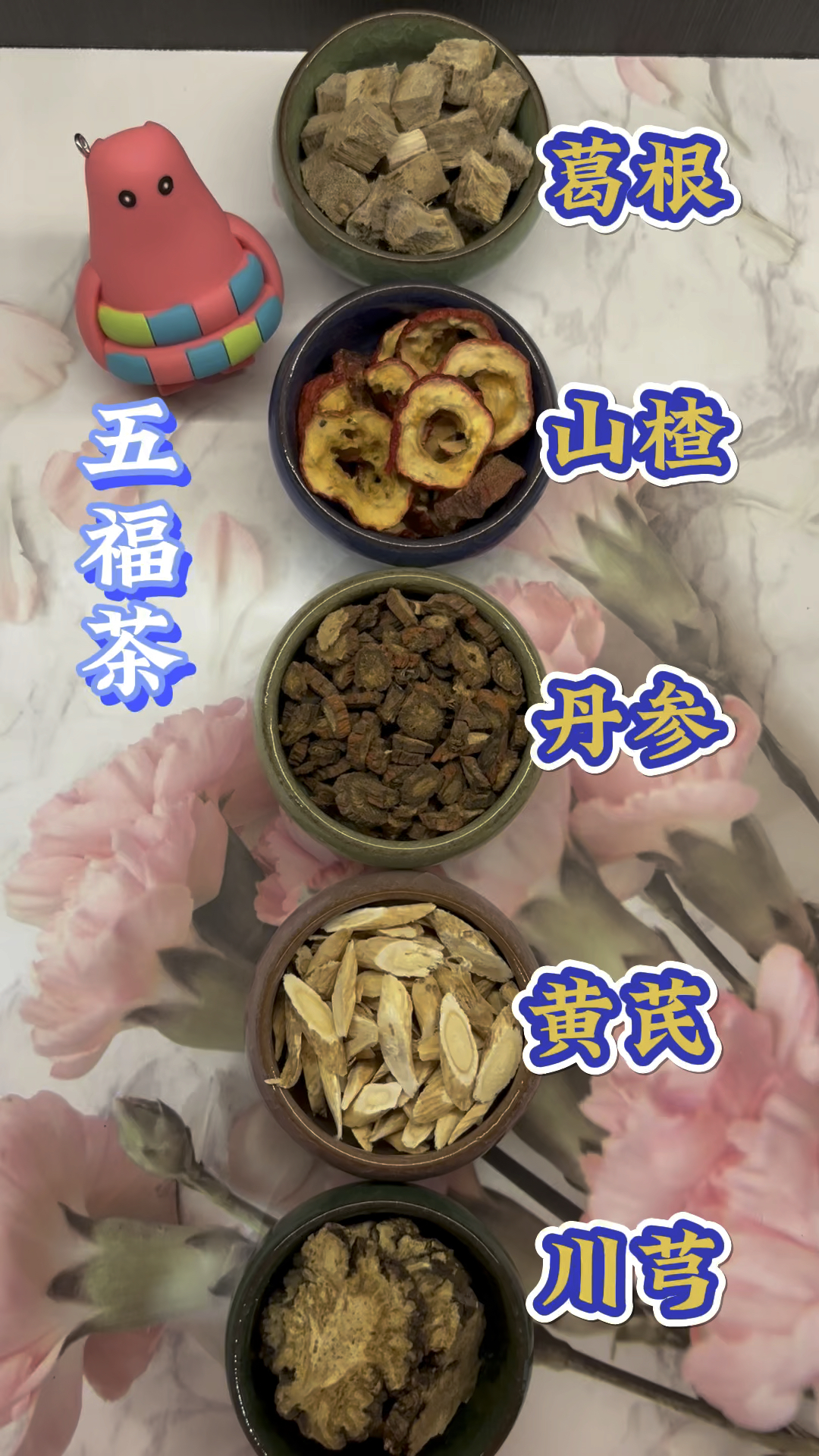 五福茶,丹参山楂黄芪葛根川芎一起泡水喝