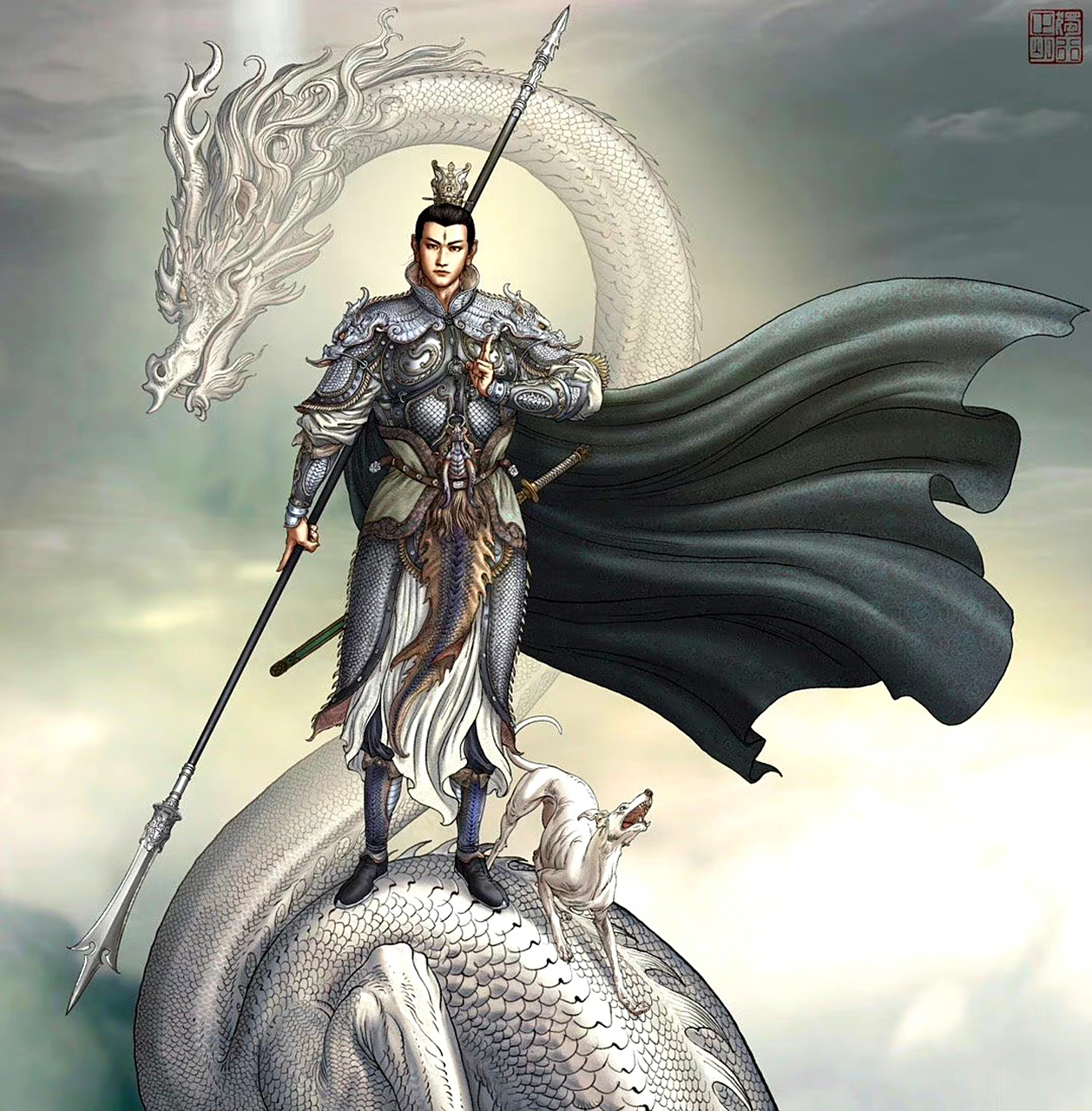 画师独行正明绘制的一组封神人物插画作品,描绘了梅山二郎神的形象,站