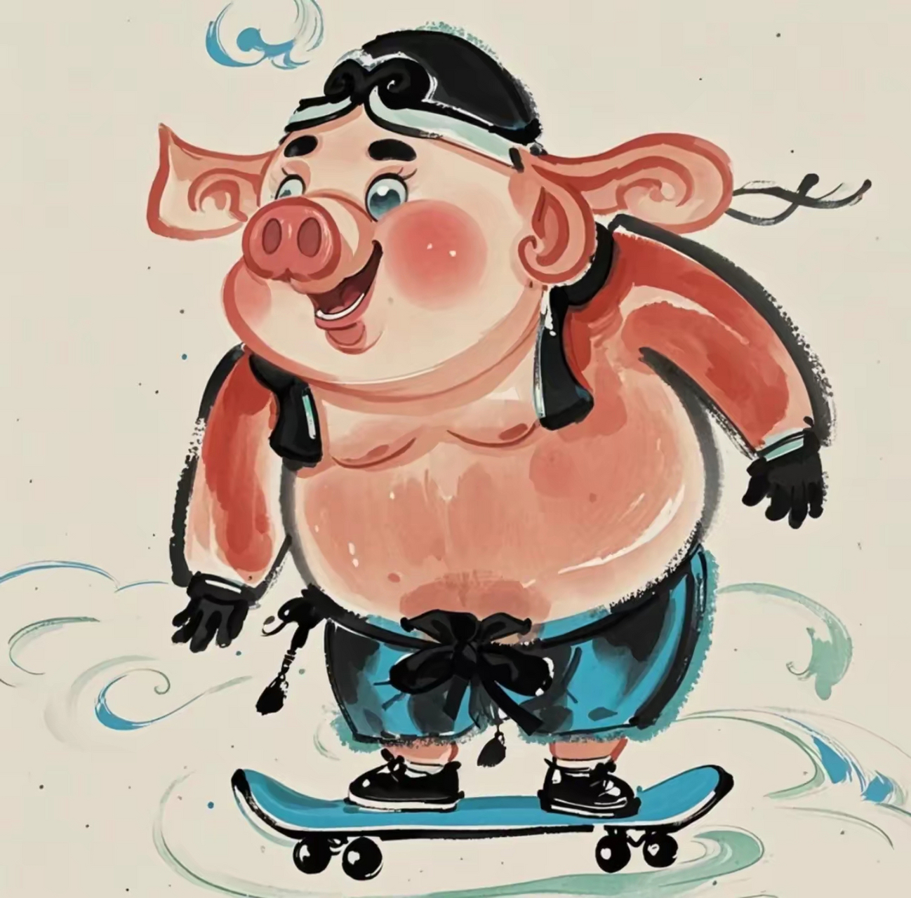 头像分享～玩滑板的猪八戒,开心到飞起 #夏日闪光旅行家