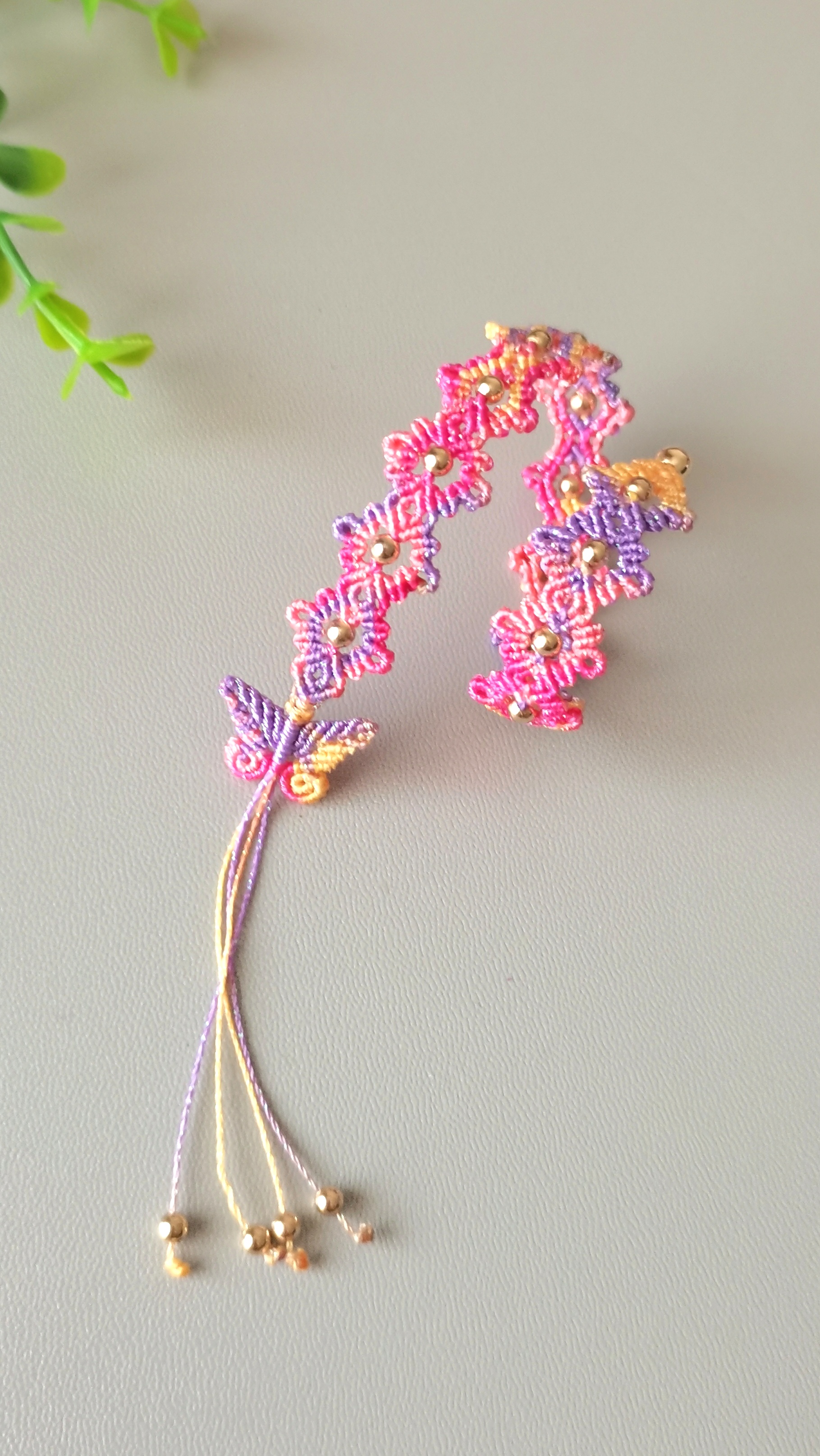 蝴蝶小花手绳,纯手工编绳