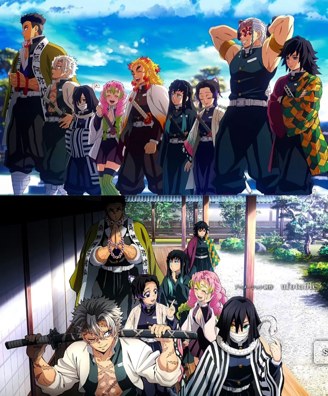 《鬼灭之刃》柱们的合影,大家在一起其乐融融的样子太美好了