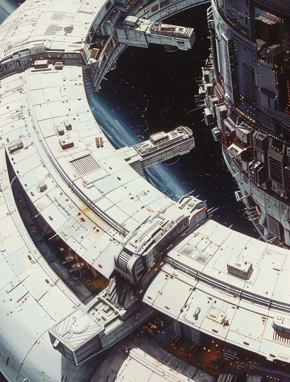 分享一组科幻场景作品,展现了宇宙中人类建造的各种造型的太空站,它们