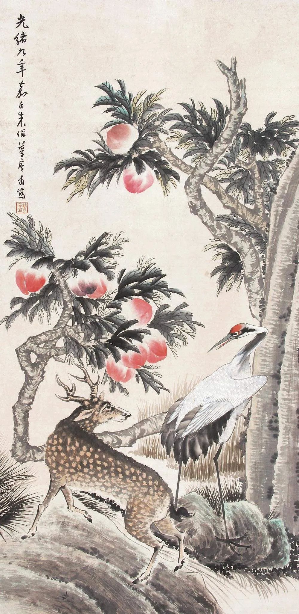 中国画《鹿鹤同春》