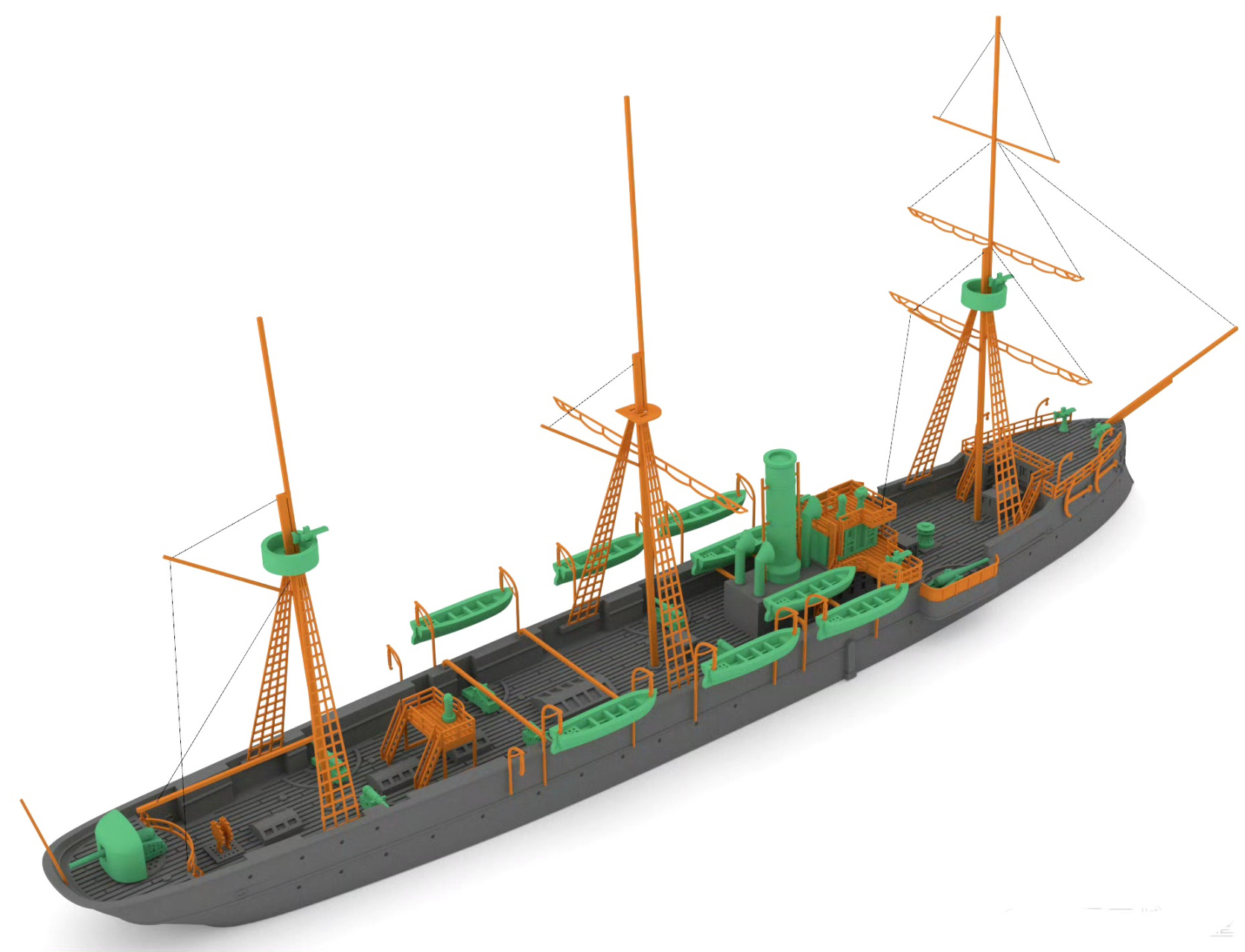 建模欣赏:研工坊模型 建模图 1/700 福建船政局 寰泰号巡洋舰,该舰是