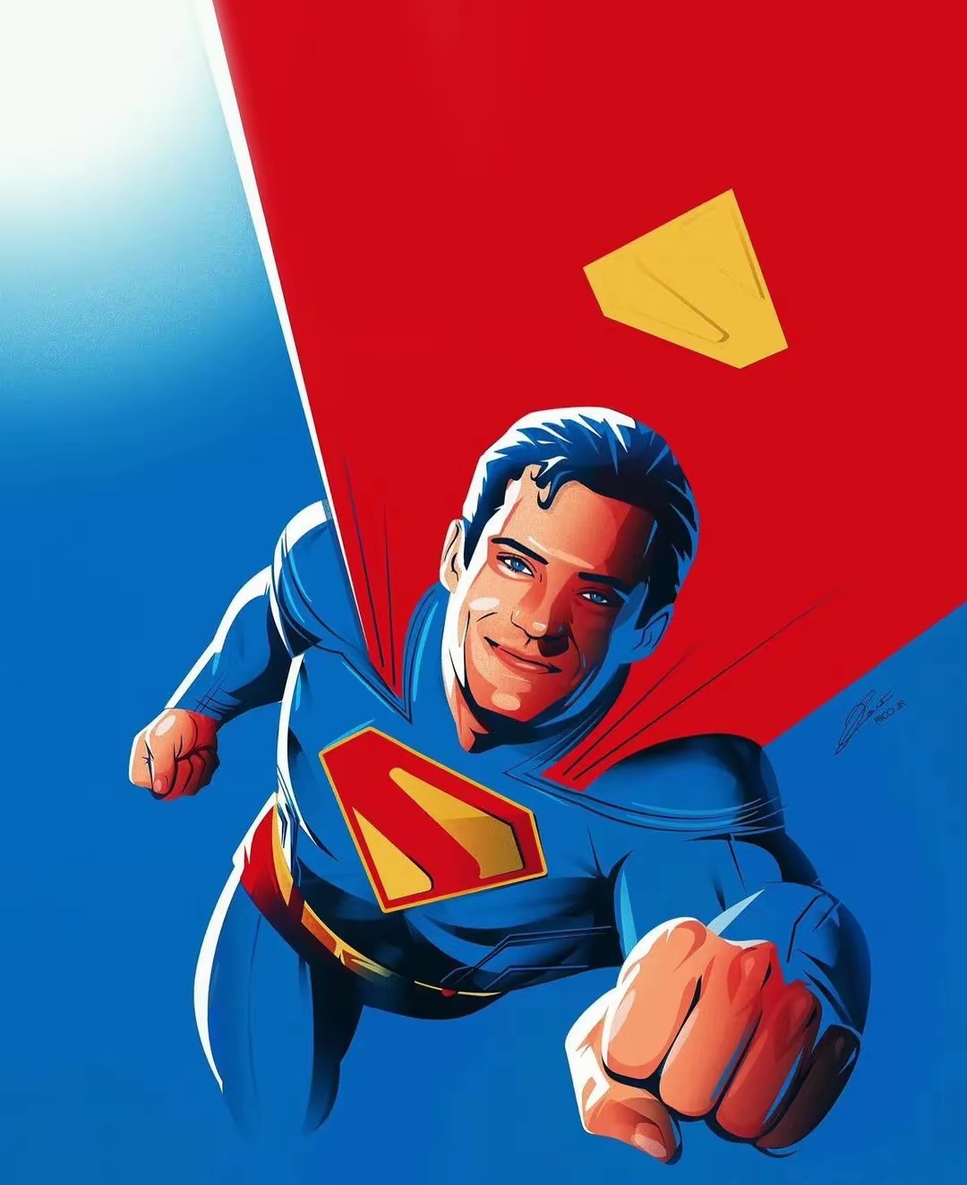 分享一组dc超人插画作品,由不同画家绘制,展现了不同造型的超人形象