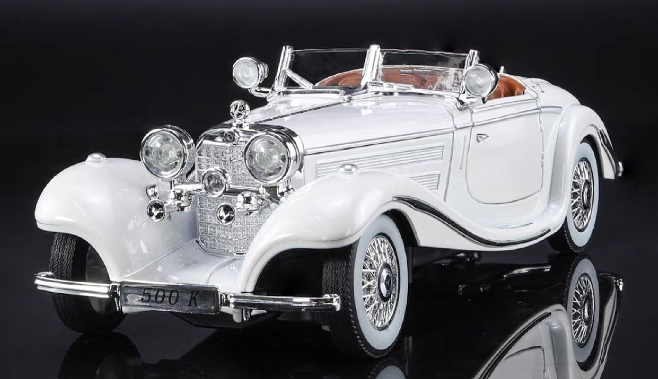 经典奔驰500k汽车模型1:24合金仿真复古老爷车模摆件礼物玩具车!