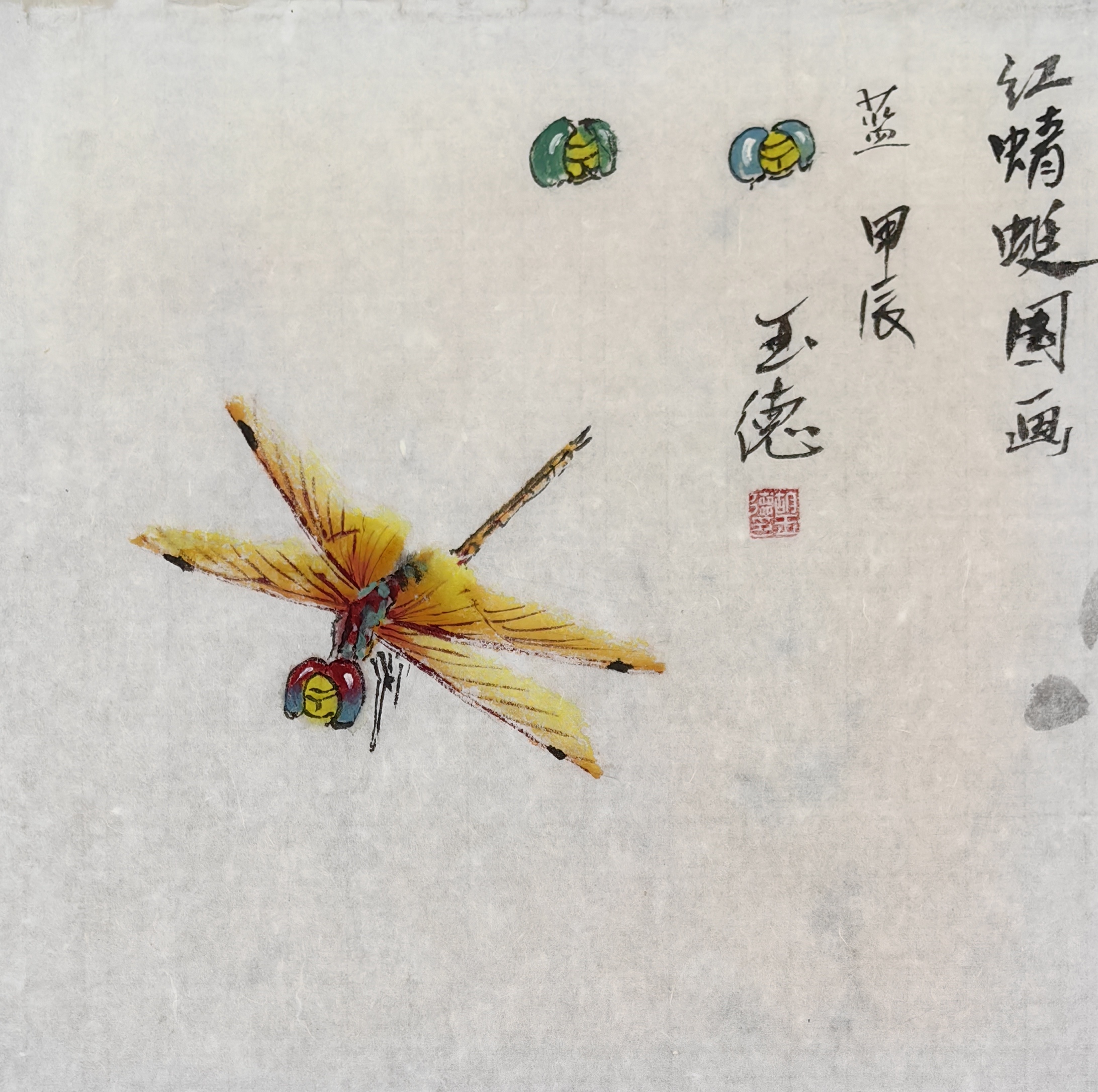 荷花与蜻蜓国画