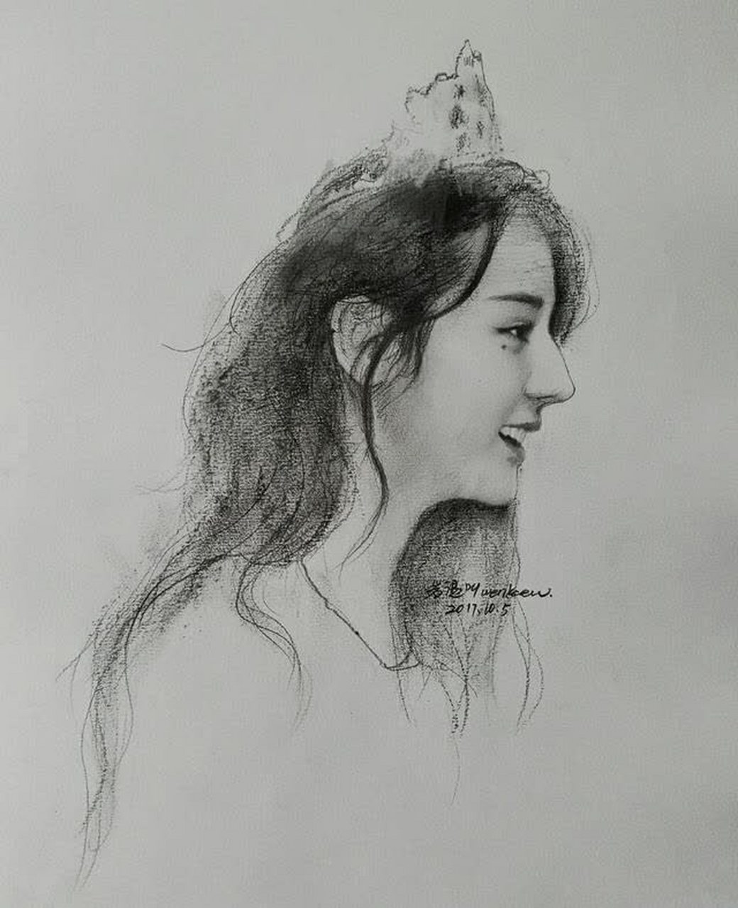 迪丽热巴素描画,用铅笔留住你的美