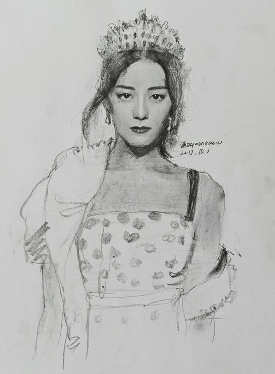 迪丽热巴素描画,用铅笔留住你的美