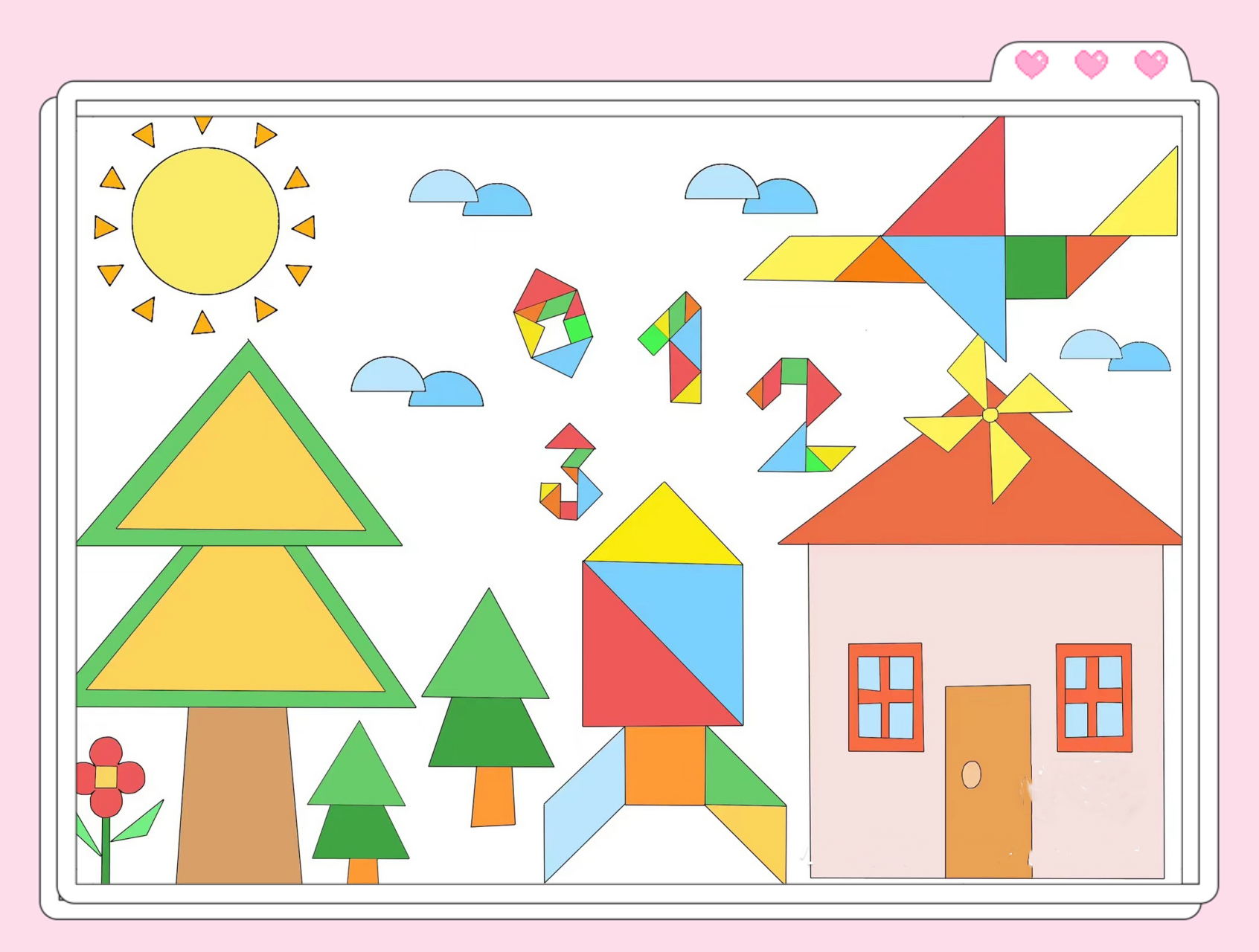 9815图形组合画的图画  96外甥上小学一年级,学习了生活中简单