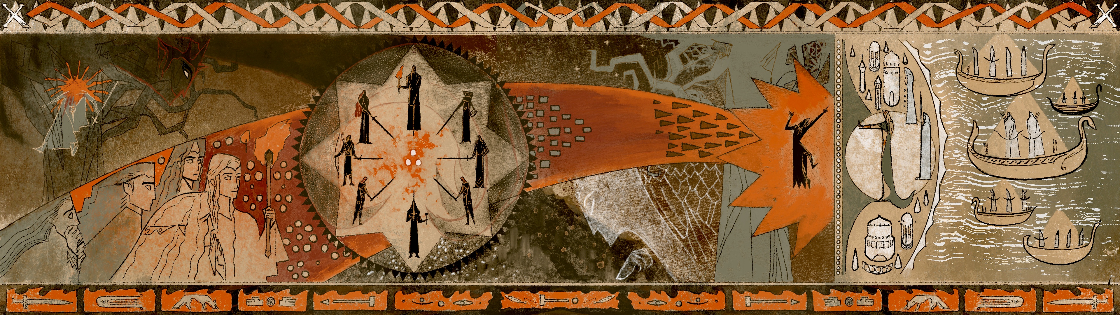 画师"一般通过丧失"绘制的指环王《精灵宝钻》插画作品,再现了小说中