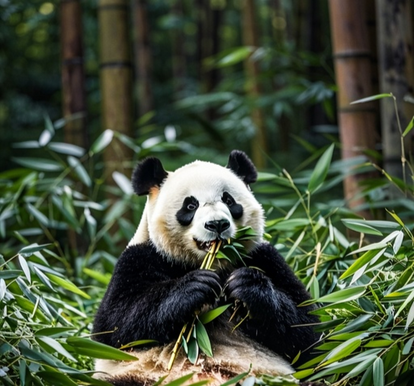 " #野生大熊猫自己在竹林吃了一整