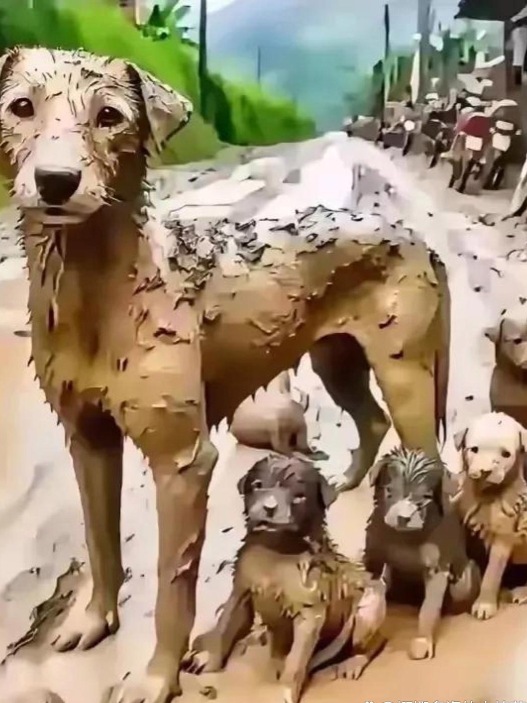 洪水泛滥成灾,瞧瞧这狗狗一家,从泥浆里爬起来简直惨不忍睹!