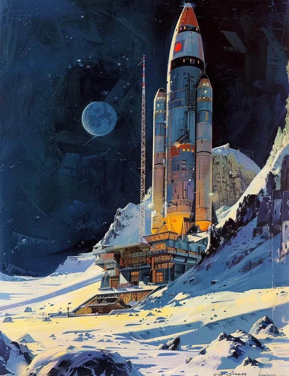 分享一组科幻场景作品,描绘了人类在外星着陆的场景,展现了异星世界