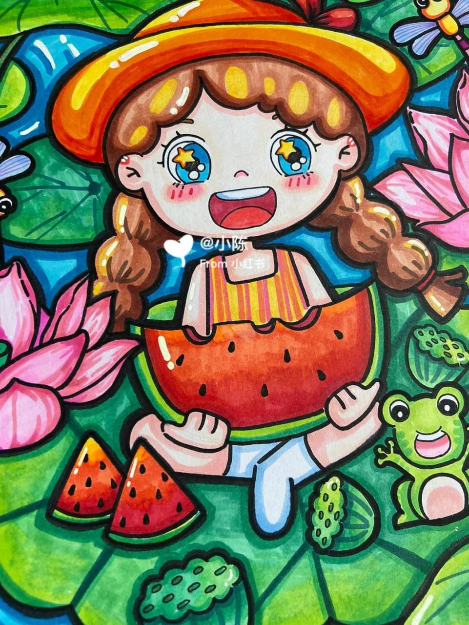 儿童画|《吃西瓜》《夏天》 马上开学啦 抓住暑期的尾巴 尝一下夏天的