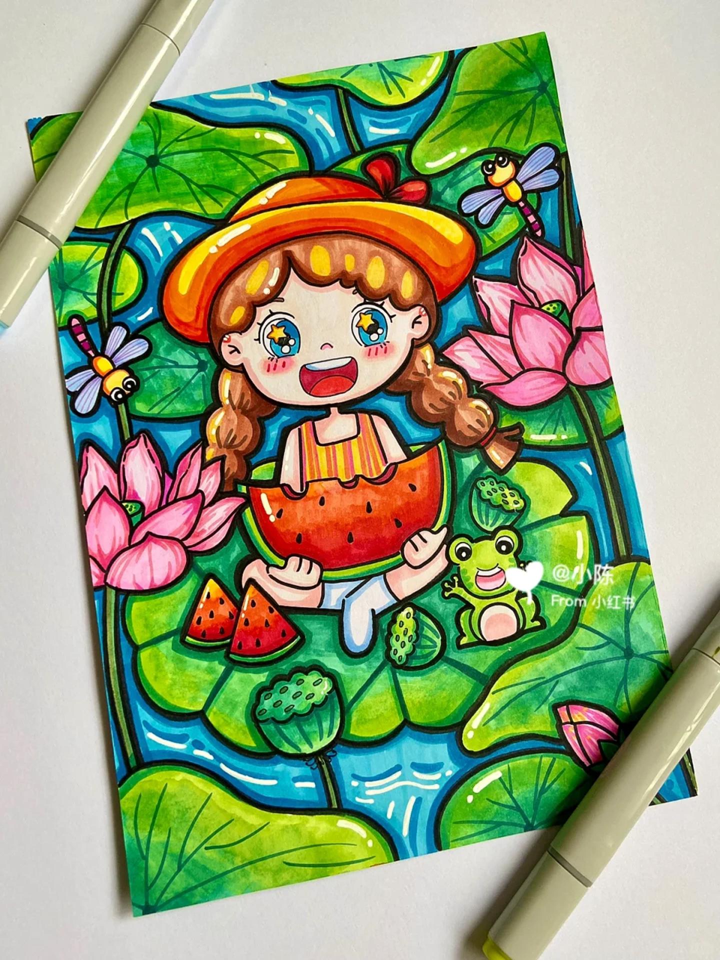 儿童画|《吃西瓜》《夏天》 马上开学啦 抓住暑期的尾巴 尝一下夏天的