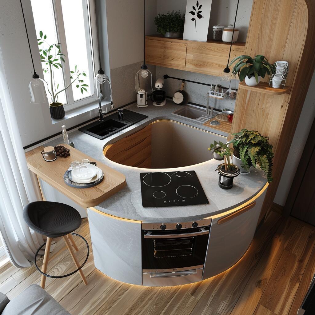 这种厨房你们喜欢吗?样式很新颖哦,圆形封闭式设计,很美观