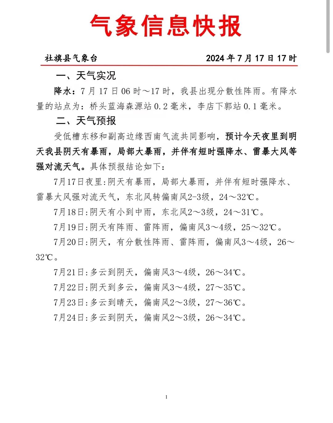 最新!社旗气象信息快报