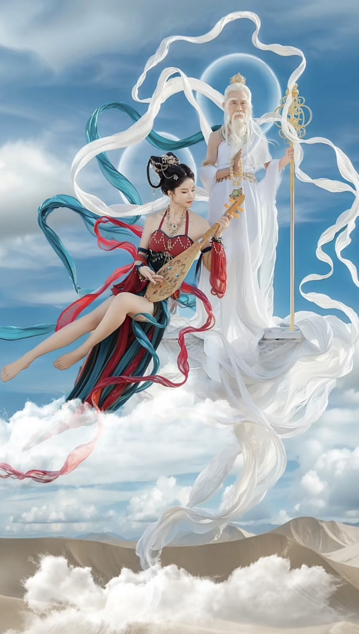 白鸽带父亲拍"敦煌飞天",真的好美好温馨啊,看得我也想去试试了[滑稽]