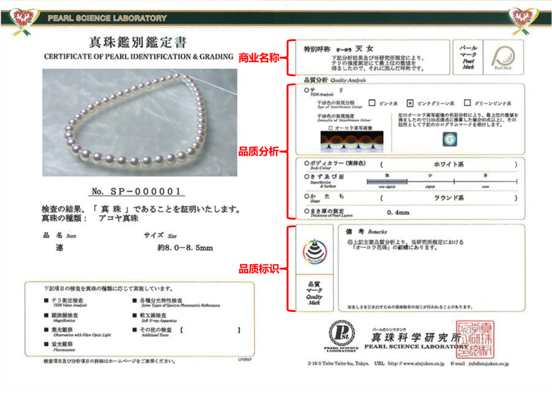 真科研珍珠证书等级图片