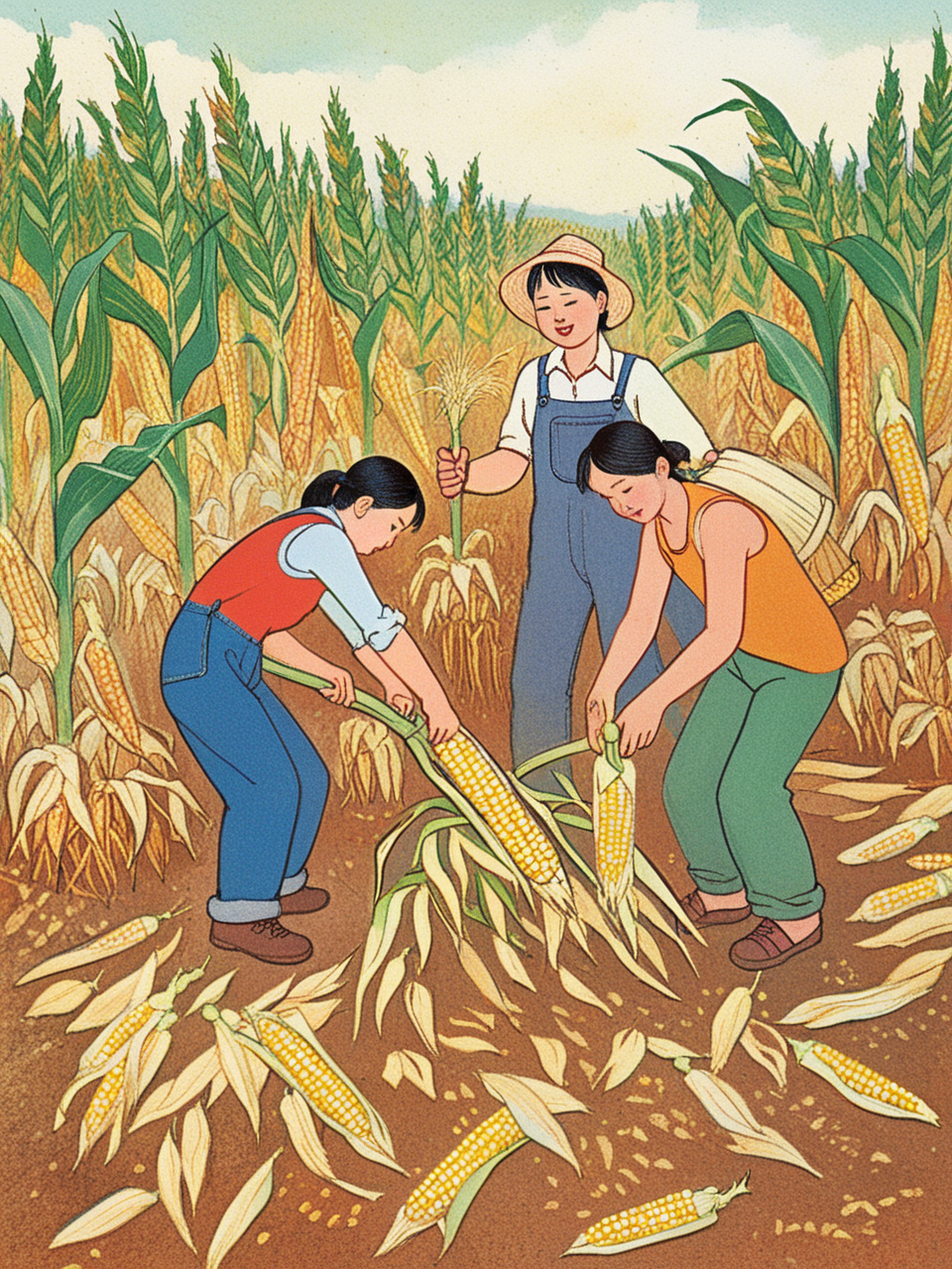 收玉米啦,插画图片分享