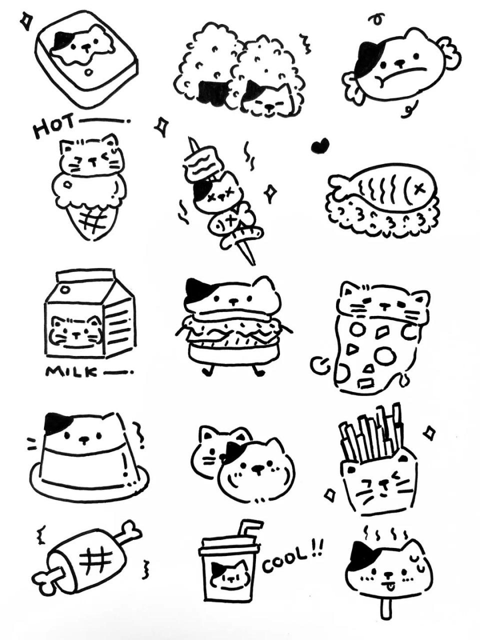 每天一画| 美食版小猫上线 可口简笔画小猫 一些可爱小零食之猫咪版