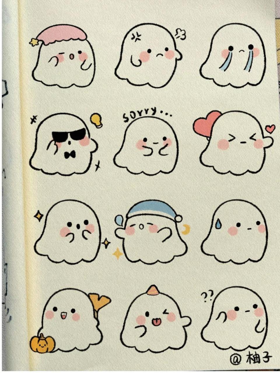 小幽灵可爱简笔画过程图 一群可爱鬼97 临摹作品