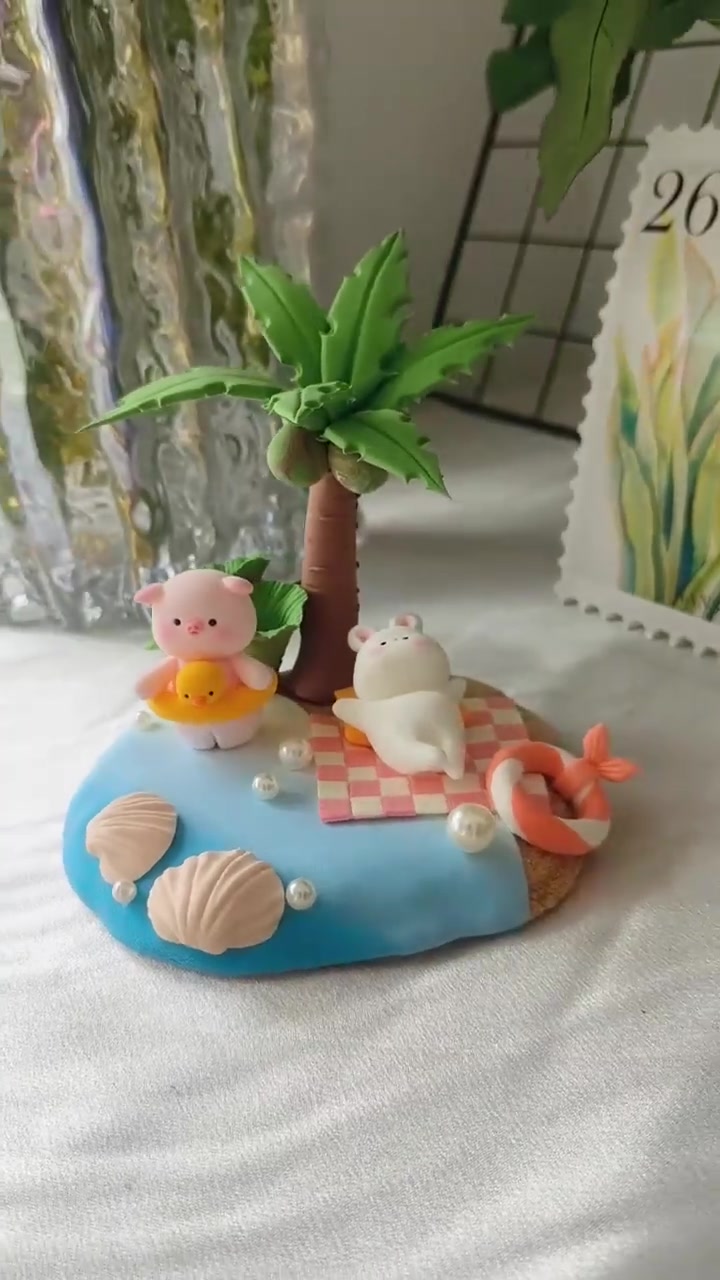 炎热的夏天,一起去海边度假吧!超轻粘土 粘土教程 手工