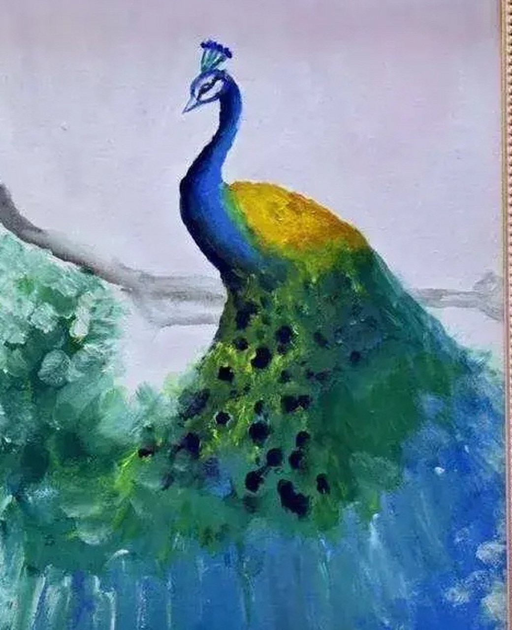 据说,图一,是李湘女儿——王诗龄画的水粉孔雀画,卖了20万元; 图二,是