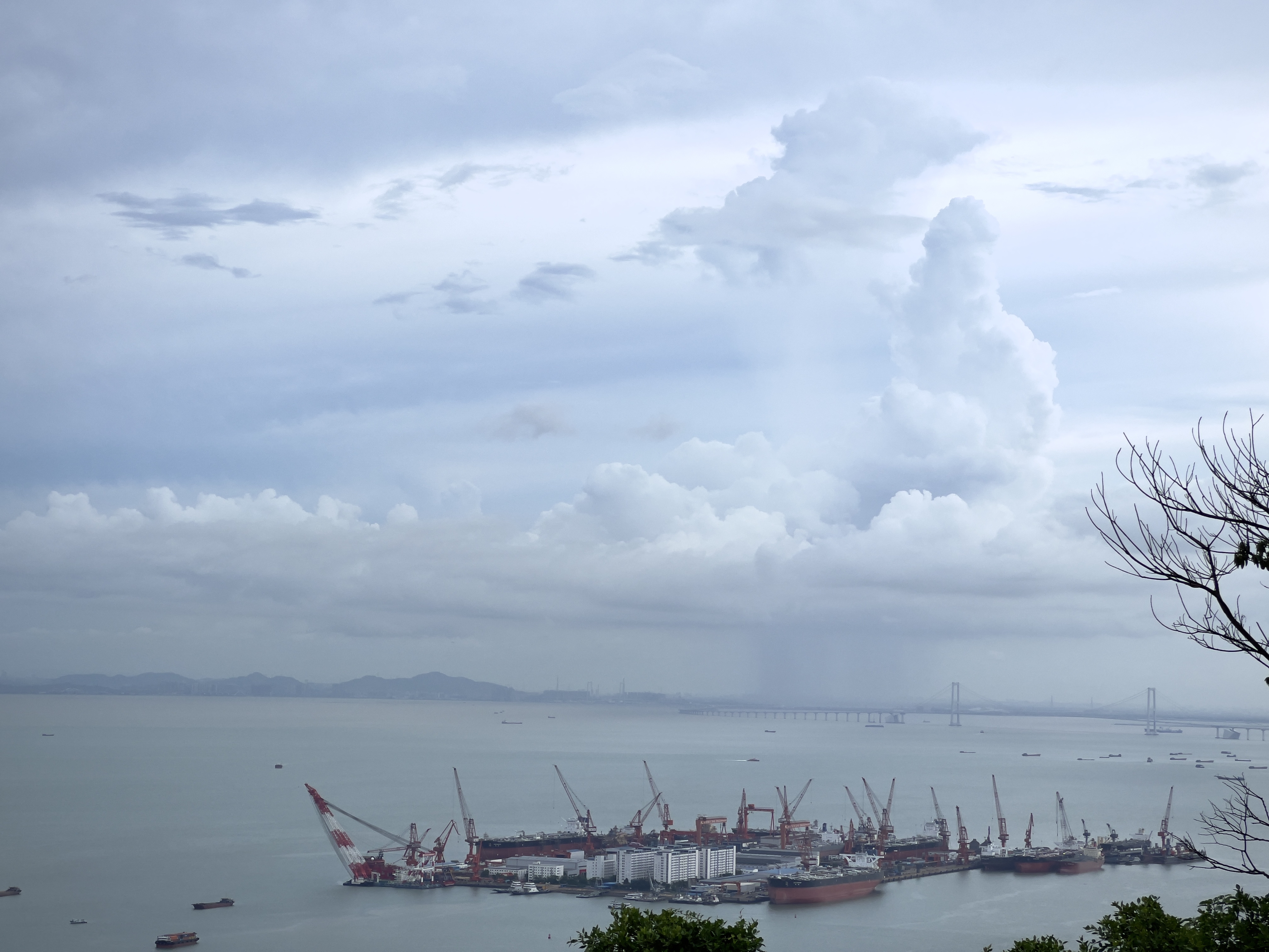 大雨,一次又一次,倒在深中通道上,海天一线!