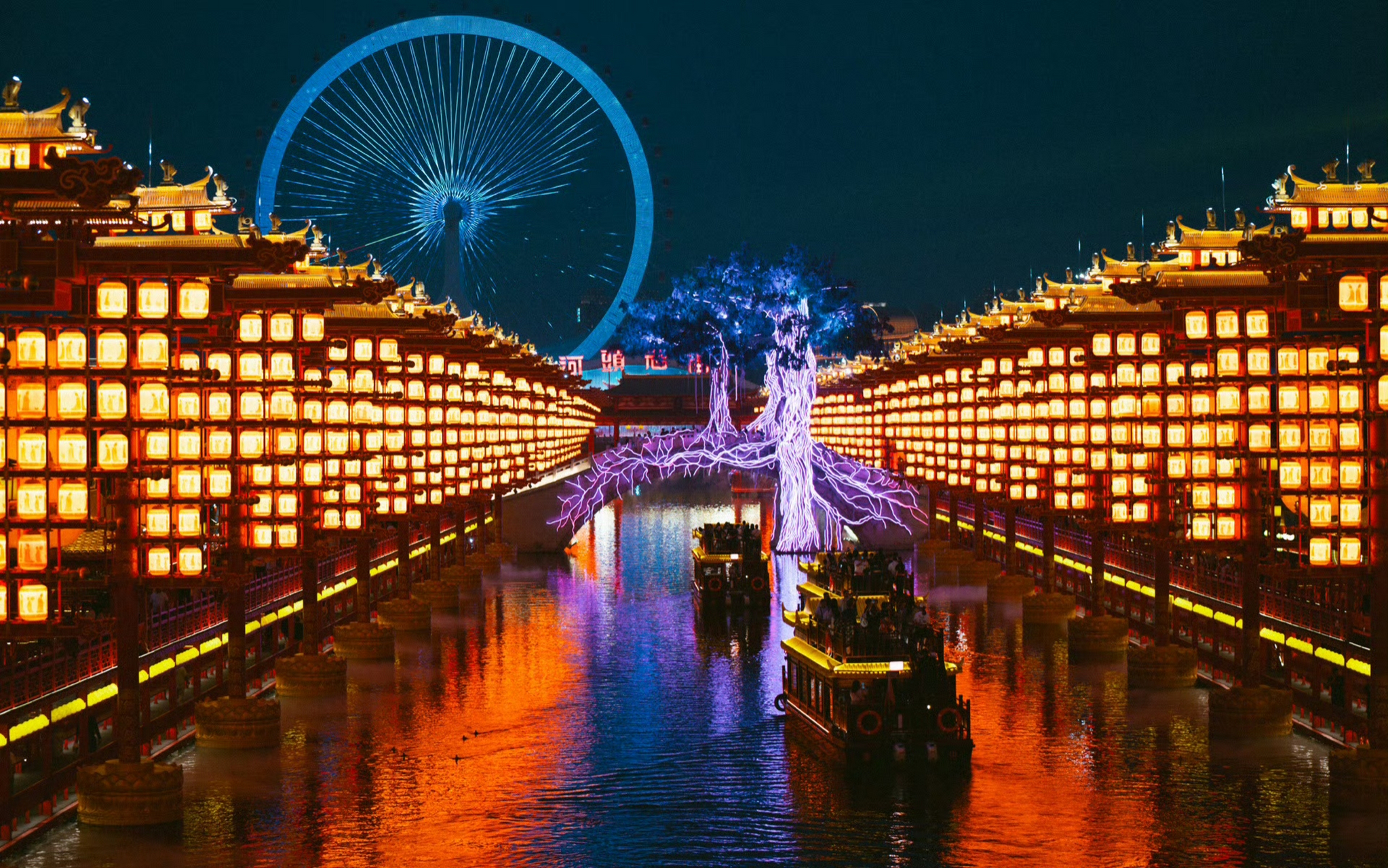 这么近那么美,周末你就来河北,河头老街的大唐不夜城加摩天轮,景色还