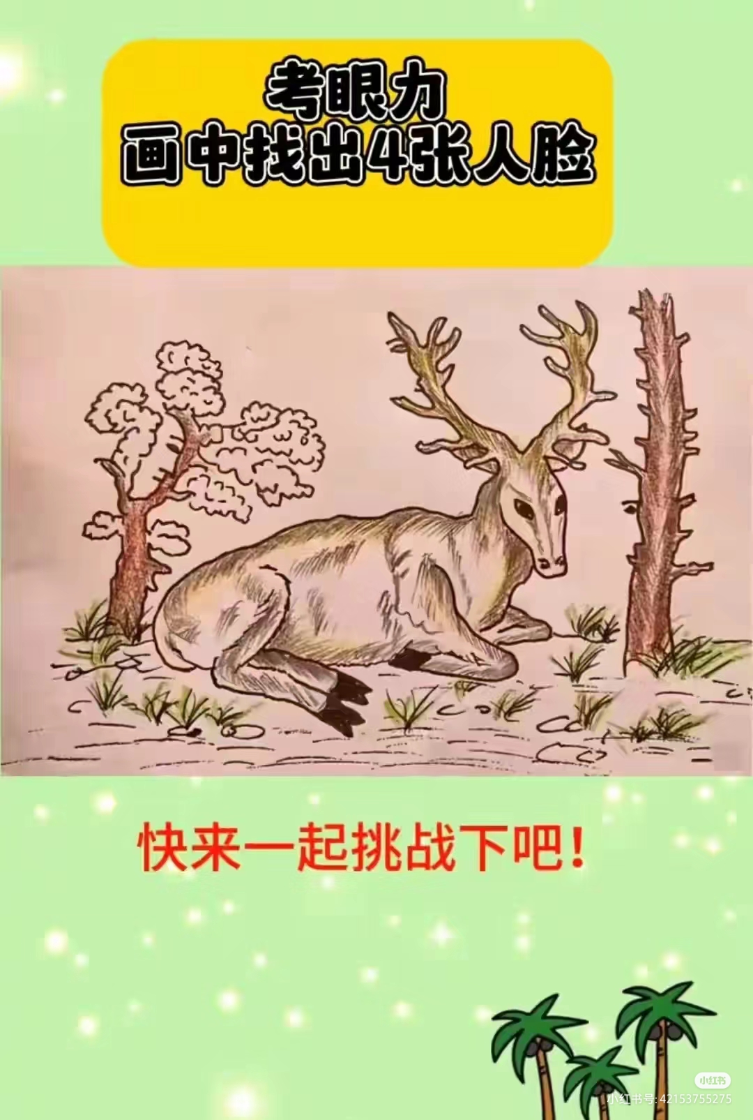 梅花鹿卧在草地上休息图