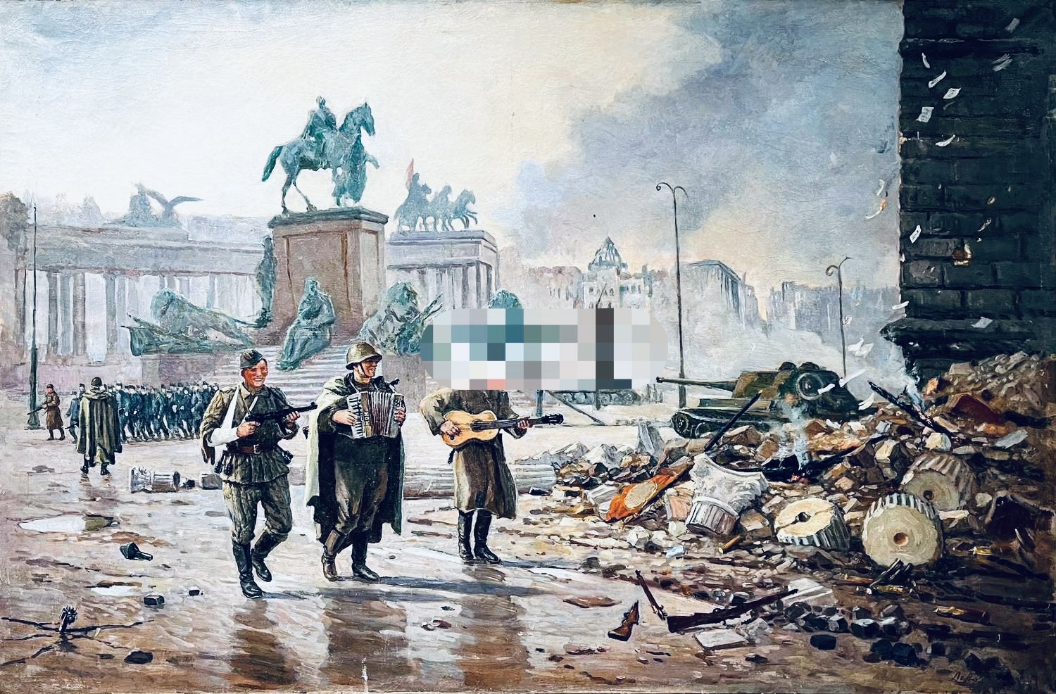 苏联时期的绘画(大概创作时间是1946年)展示了红军士兵庆祝柏林沦陷的