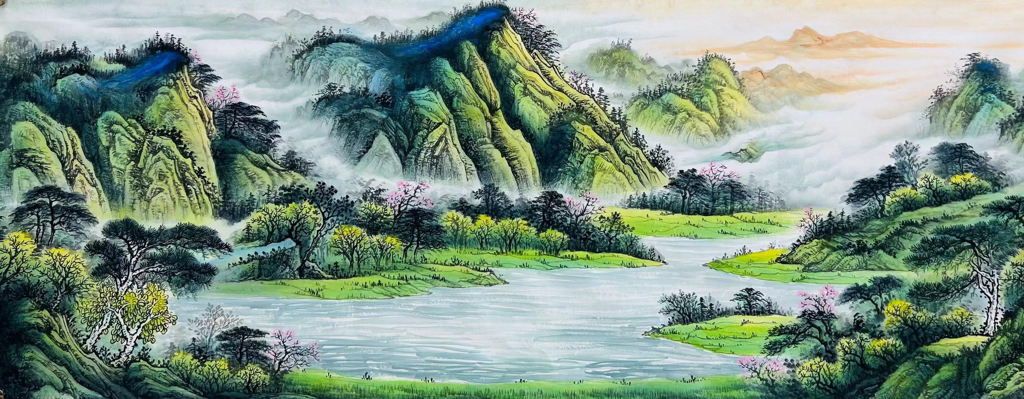 画了一幅《溪山叠翠》,适合挂在客厅,喜欢的朋友加我给你寄过去!柳莉