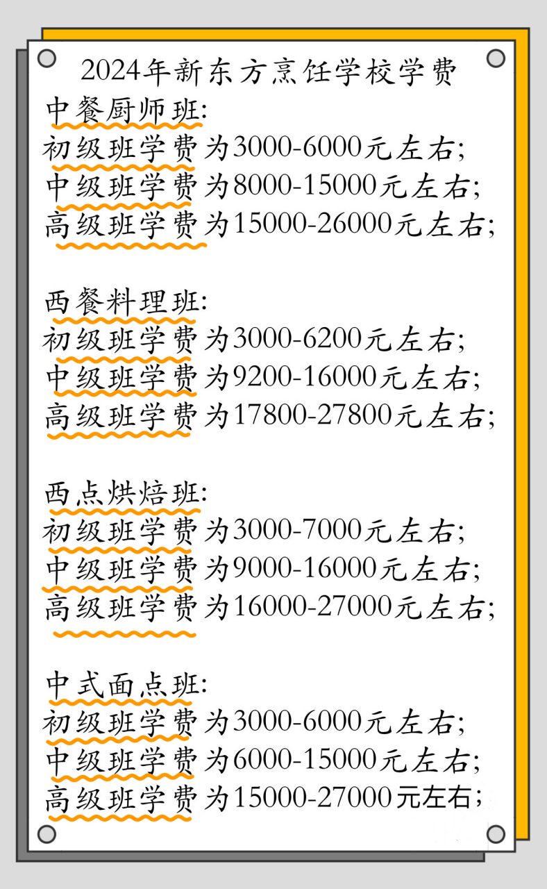 新东方烹饪学校学费