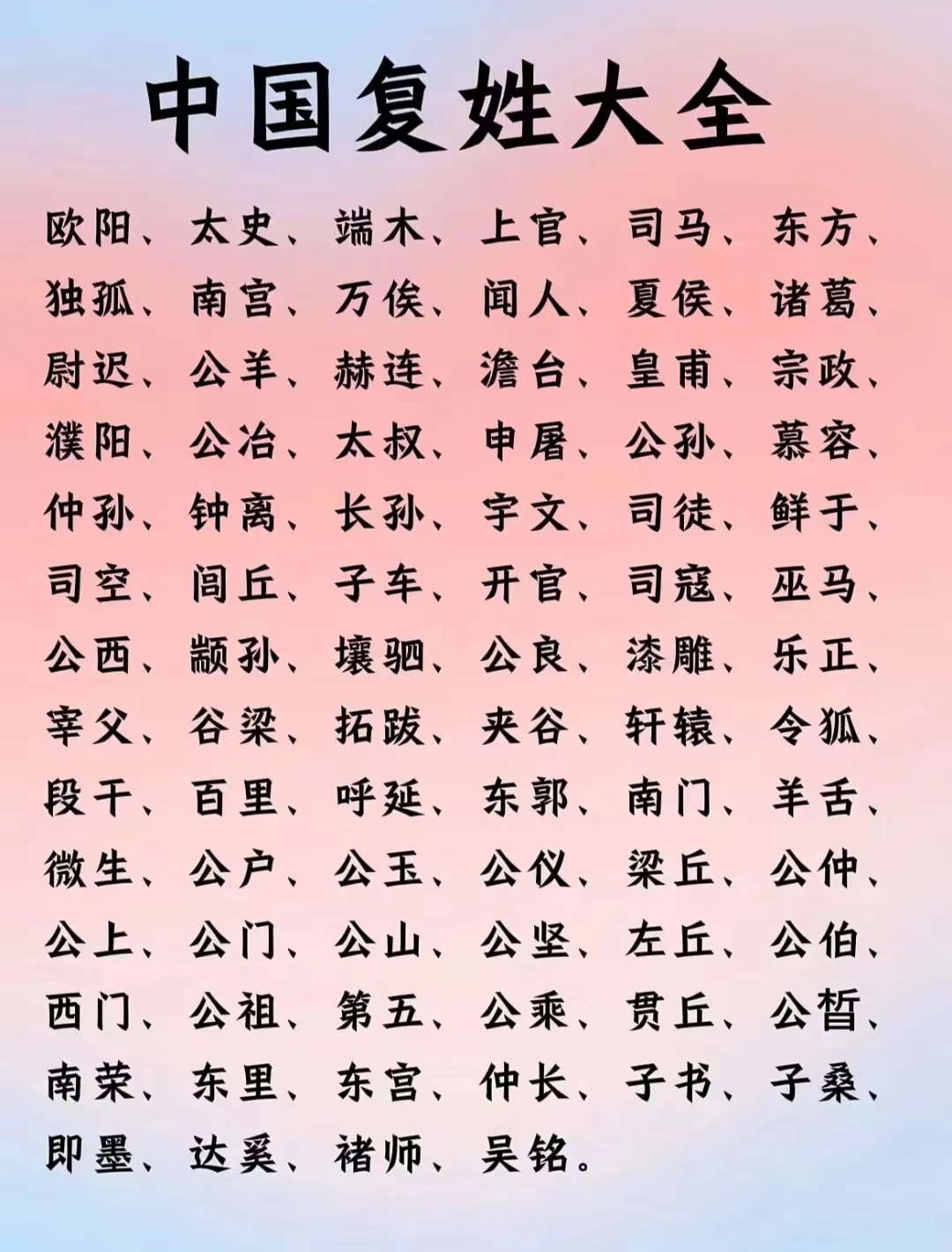 中国复姓大全~  如果你还知道下图里没有的姓,请在评论区补充[滑稽].